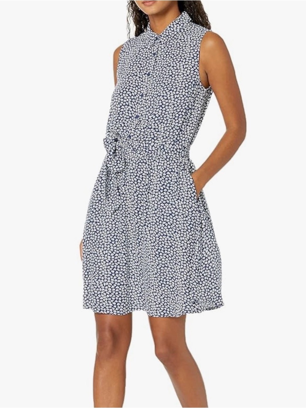 Amazon Essentials Navy and White Sleeveless Tie-Waist Mini Dress XL